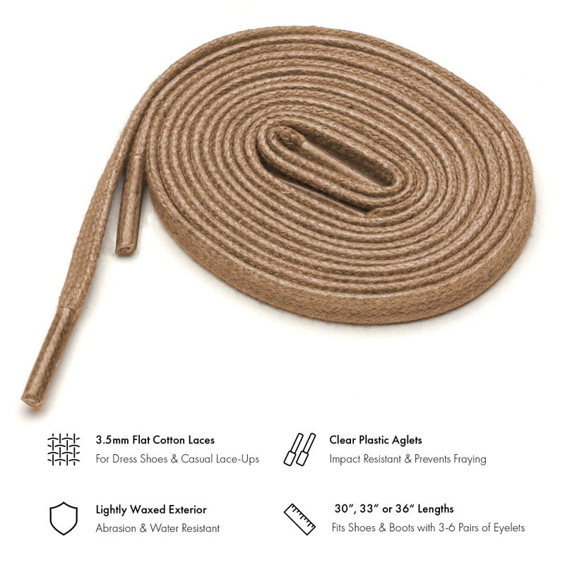 Benchmark Basics Benchmark Flat Dress Shoe Laces - Waxed Cotton Flat Shoelaces for Shoes and Boots (Tan, 30") - Image 2
